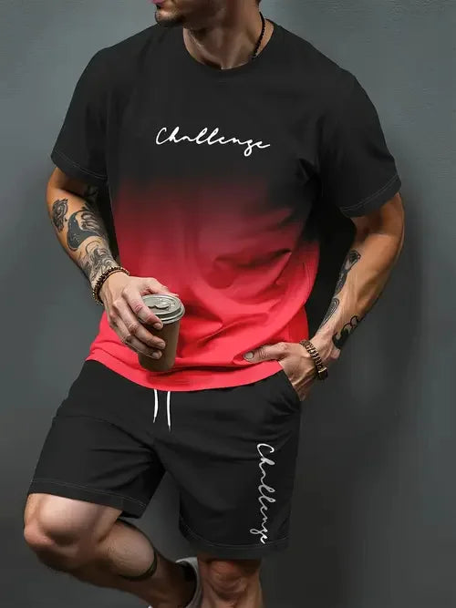 Gradient Letter Pattern 3D Print Tracksuits Men Women Casual Short Sleeve T-Shirt Shorts Sets 2pcs Sportswear Suits Man Clothing