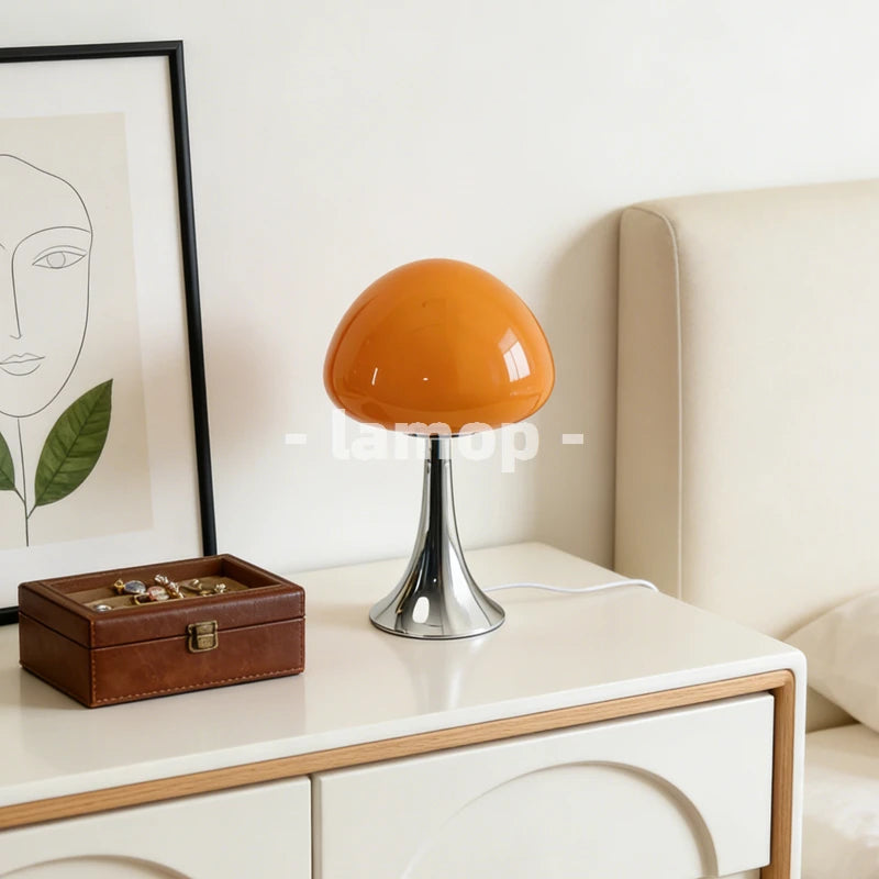 Murano Glass Milky Yellow Half Dome Mushroom Flared Base Table Lamp Cream Wood 3 Tone Soft Light Bedroom Nightstand Decor Lamp