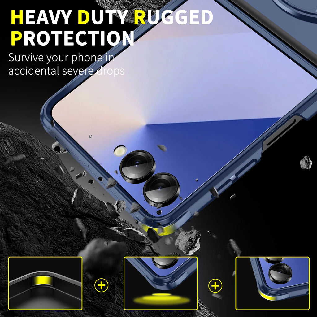Rugged Heavy Armor Ring Phone Case for Samsung Galaxy Z Flip 8 7 6 Flip7FE Magnetic Rotable Bracket Shockproof Protection Cover