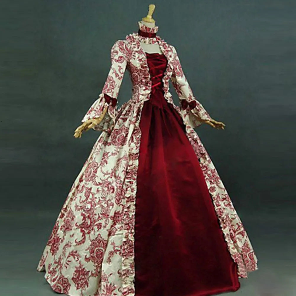 Printed Long Sleeve High Waist Retro Dress with Halter Neck Bohemian Tribal Maxi Length Floor Length Literary Evening Gown