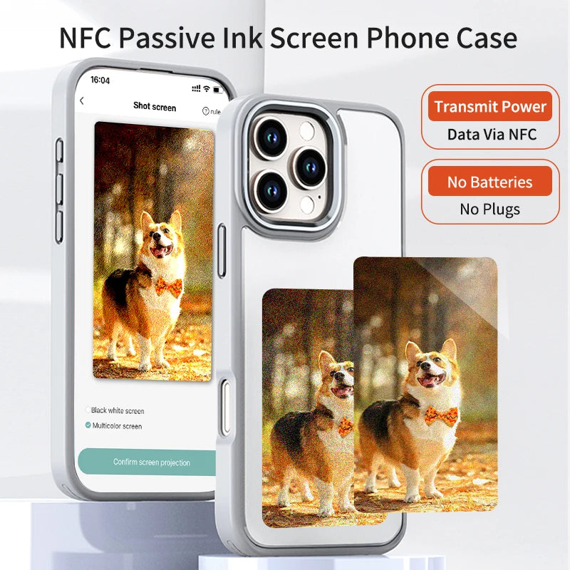 DIY E-Ink Screen Phone Case NFC for iPhone 15 14 13 Pro Max Wireless Transmission 3.7 Inch Screen Phone Case Accessories