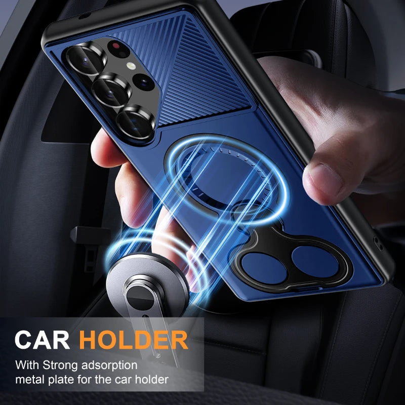 Magsafe Magnetic 360°Rotat Metal Bracket Ring Solid Color Armor Phone Case For Samsung S25 Ultra Edge S23 S24 Ultra Plus A56 A36