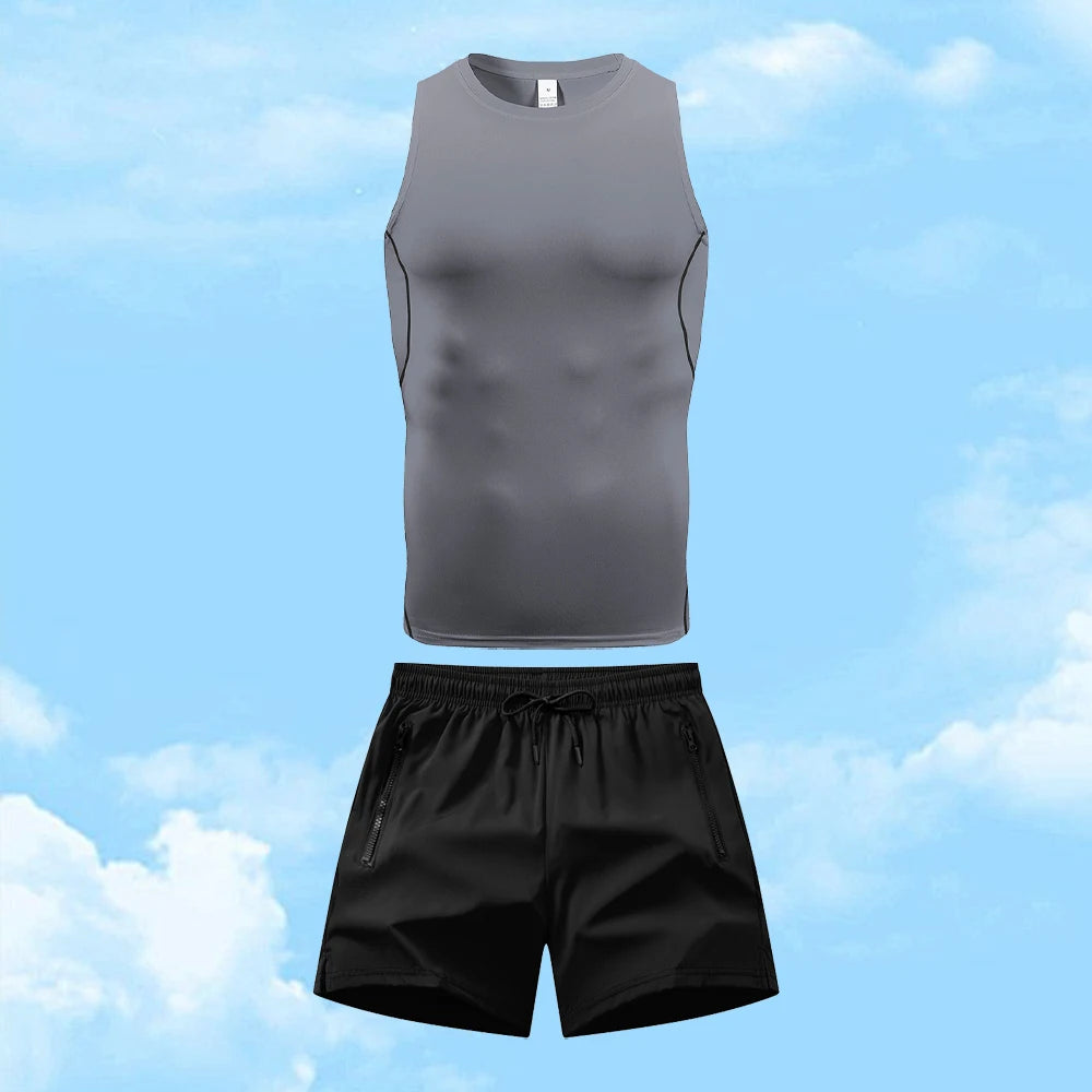 Men's Casual Sportswear Set Quick Drying Vest And Athletic Shorts Elastic And Breathable Perfect ForRunning And Fitness Training
