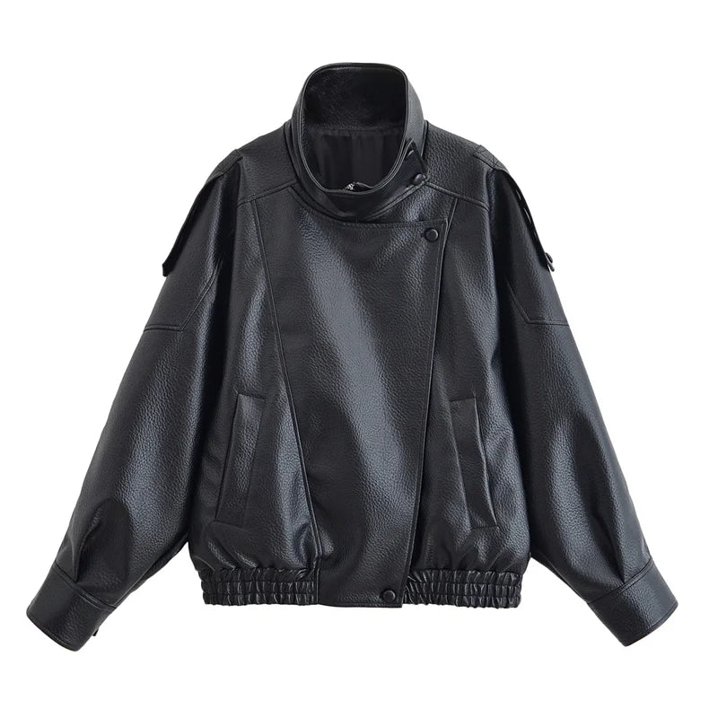 Women's Faux leather Jacket New Fashion Long Sleeve Versatile Jacket Personality Chic Women Coat Autumn Winter Ladies Outerwear