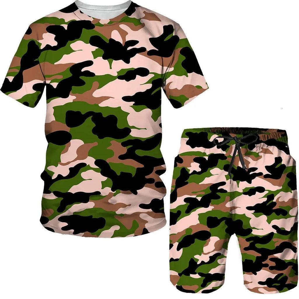Camouflage Men's Suits Camo 3D Print T-Shirts Shorts 2-Piece Sets Casual Tracksuits Streetwear Oversized Outfits Man Clothing