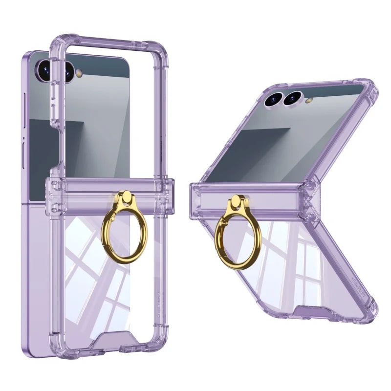 Luxury Ring Holder Airbag Hinge Protection Phone Case For Samsung Galaxy Z Flip7 FE  Z Flip 7 6 5 flip7 zflip6 Candy Clear Cover