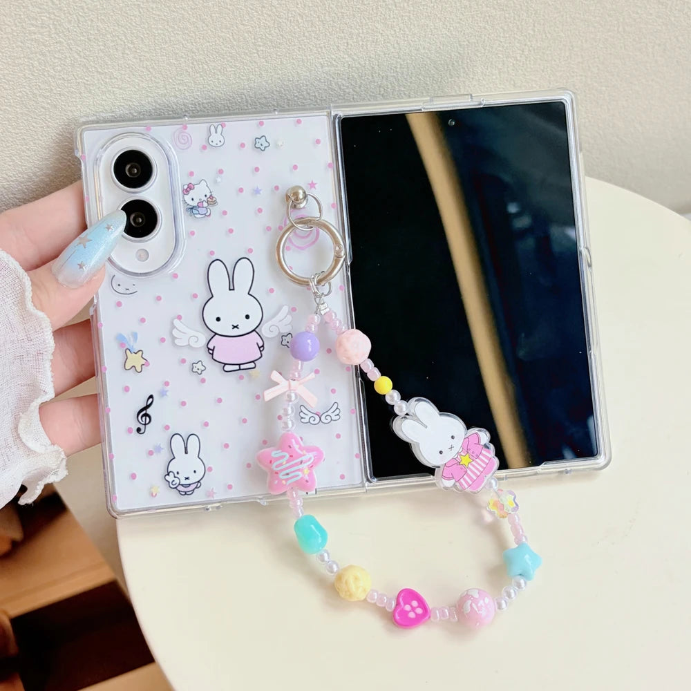 Kawaii Cute Cartoon Miffy Rabbit  Stand Holder Phone Case For Samsung Galaxy Z Fold 8 Hard Cover For Z Fold 7 6 5 4 Case