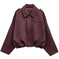 HXAO Suede Cropped Jacket Women's Bomber Jacket Oversized Batwing Sleeves Outerwears Lady Casual Loose Coat Street Style Jackets