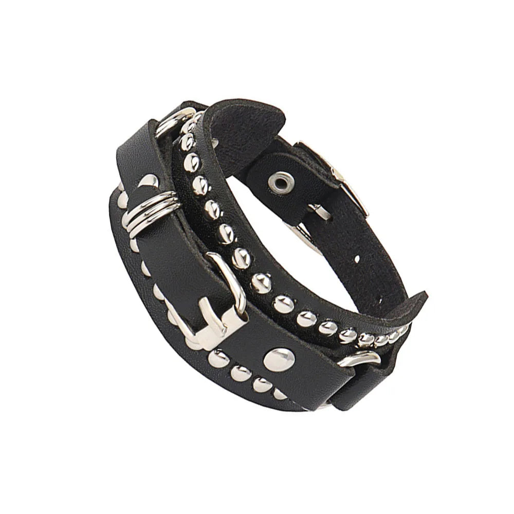 New Punk Dark PU Bracelet For Women Men Hip Hop Rock Chain Multi Layered Bracelet Trend Retro Gothic Jewelry Dancer Accessories