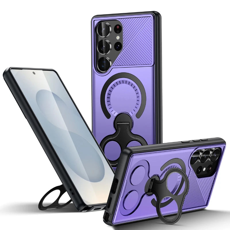 Magsafe Magnetic 360°Rotat Metal Bracket Ring Solid Color Armor Phone Case For Samsung S25 Ultra Edge S23 S24 Ultra Plus A56 A36