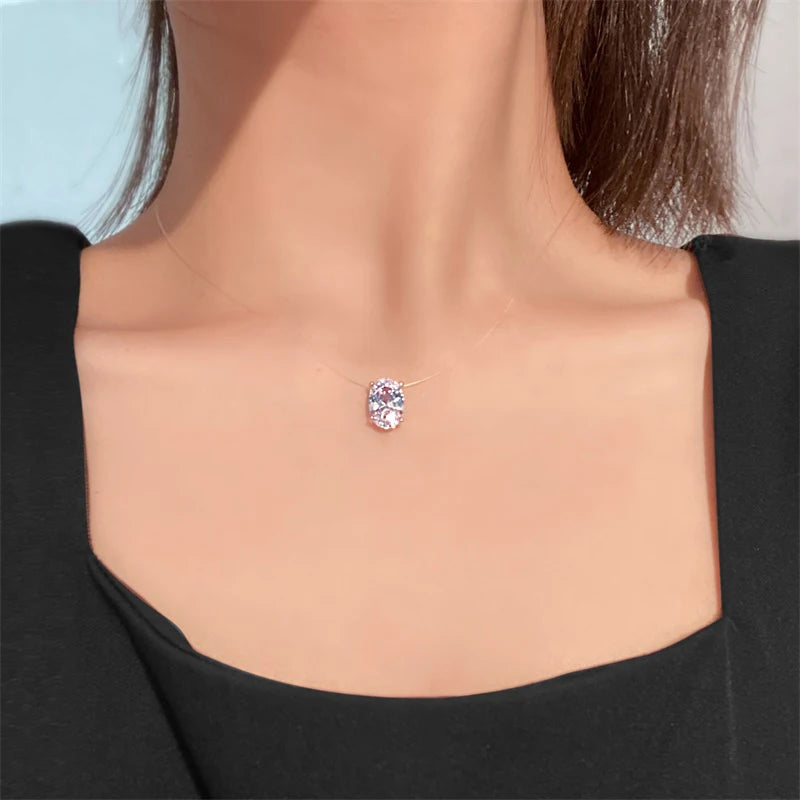 Luxury Bling AAA Oval Zircon Necklace Invisible Transparent Fishing