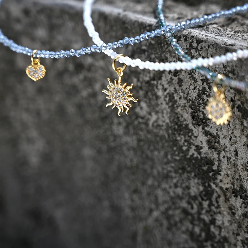 Stainless Steel Crystal Necklace for Women Ice Beads Star Sunflower