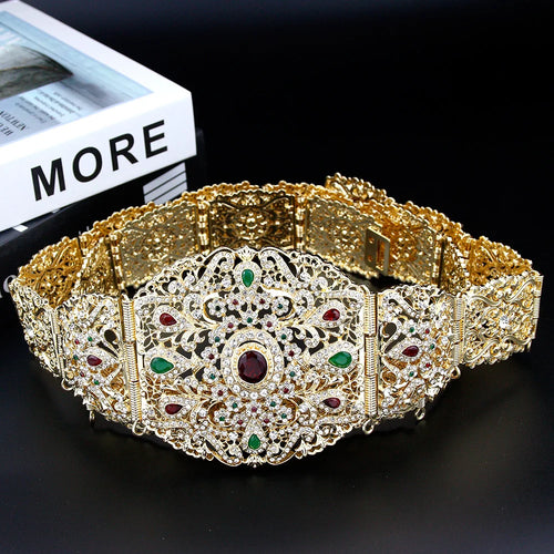 Sunspicems Wide Morocco Belt For Women Caftan Dress Waist Chain Gold