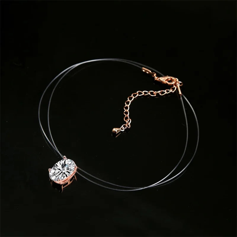 Luxury Bling AAA Oval Zircon Necklace Invisible Transparent Fishing
