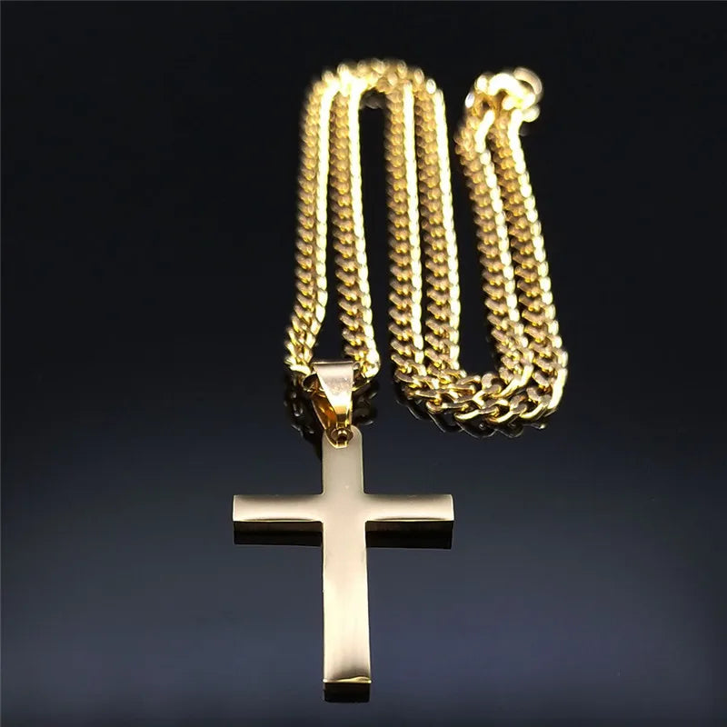Christian Hip Hop Stainless Steel Jesus Cross Chain Necklace for Women
