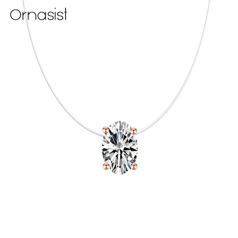 Luxury Bling AAA Oval Zircon Necklace Invisible Transparent Fishing