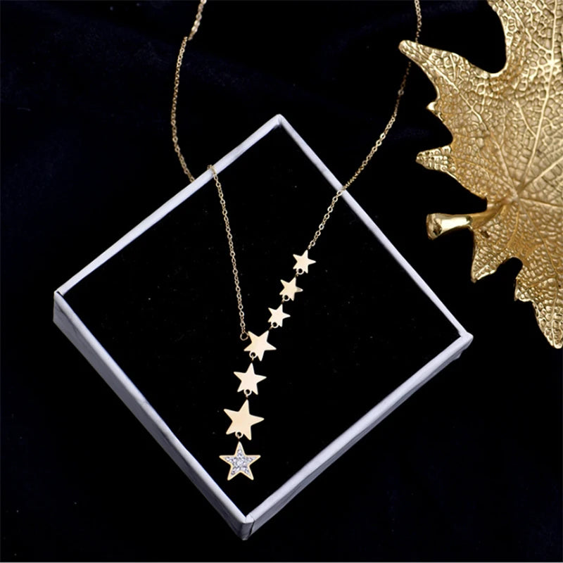 XIYANIKE 316L Stainless Steel Stars Zircon Necklaces Charms Chain