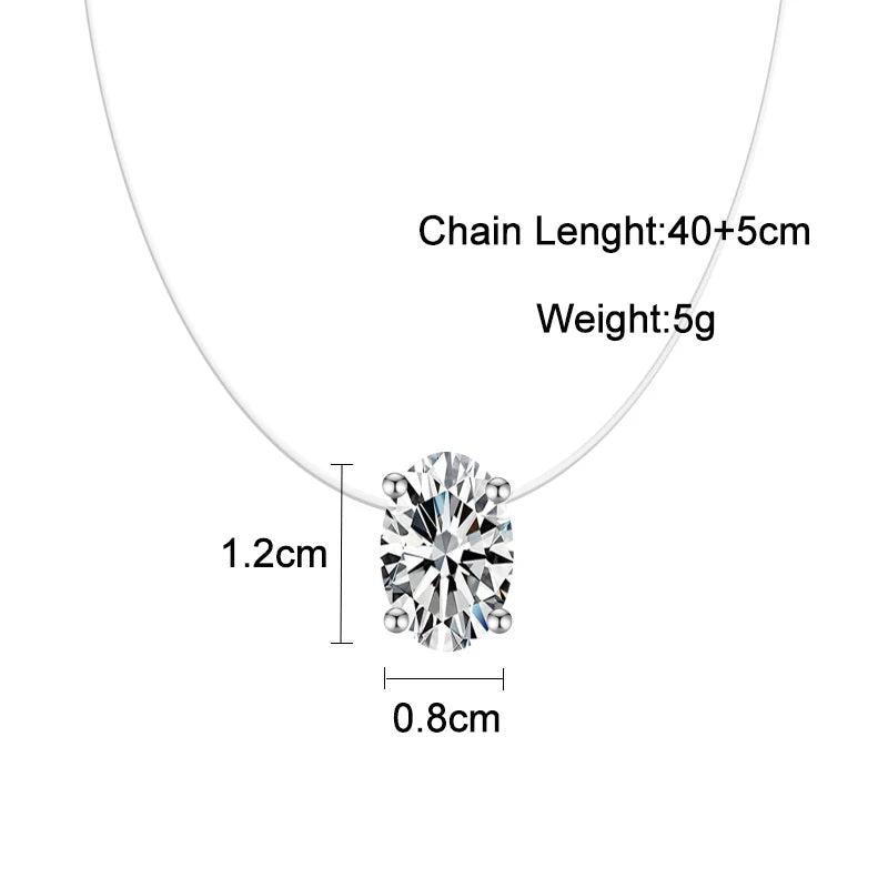 Luxury Bling AAA Oval Zircon Necklace Invisible Transparent Fishing