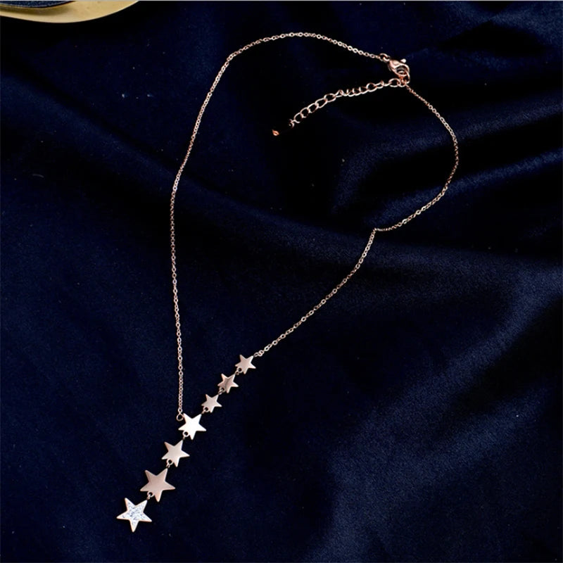 XIYANIKE 316L Stainless Steel Stars Zircon Necklaces Charms Chain