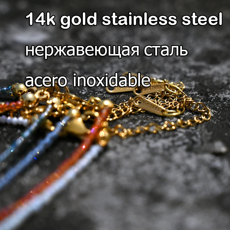 Stainless Steel Crystal Necklace for Women Ice Beads Star Sunflower
