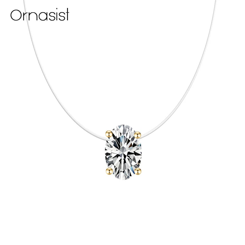 Luxury Bling AAA Oval Zircon Necklace Invisible Transparent Fishing