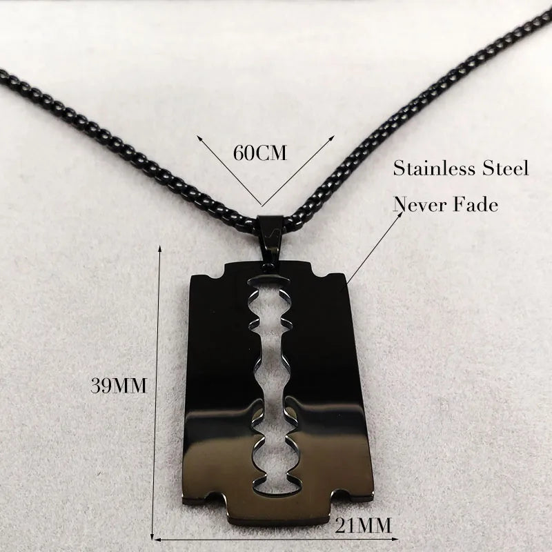 Gothic Blade Razor Pendant Necklaces Men Black Color Stainless Steel