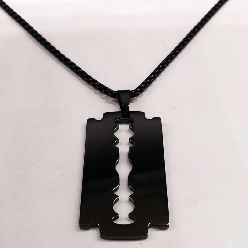 Gothic Blade Razor Pendant Necklaces Men Black Color Stainless Steel