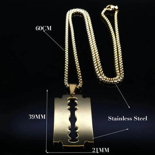 Gothic Blade Razor Pendant Necklaces Men Black Color Stainless Steel