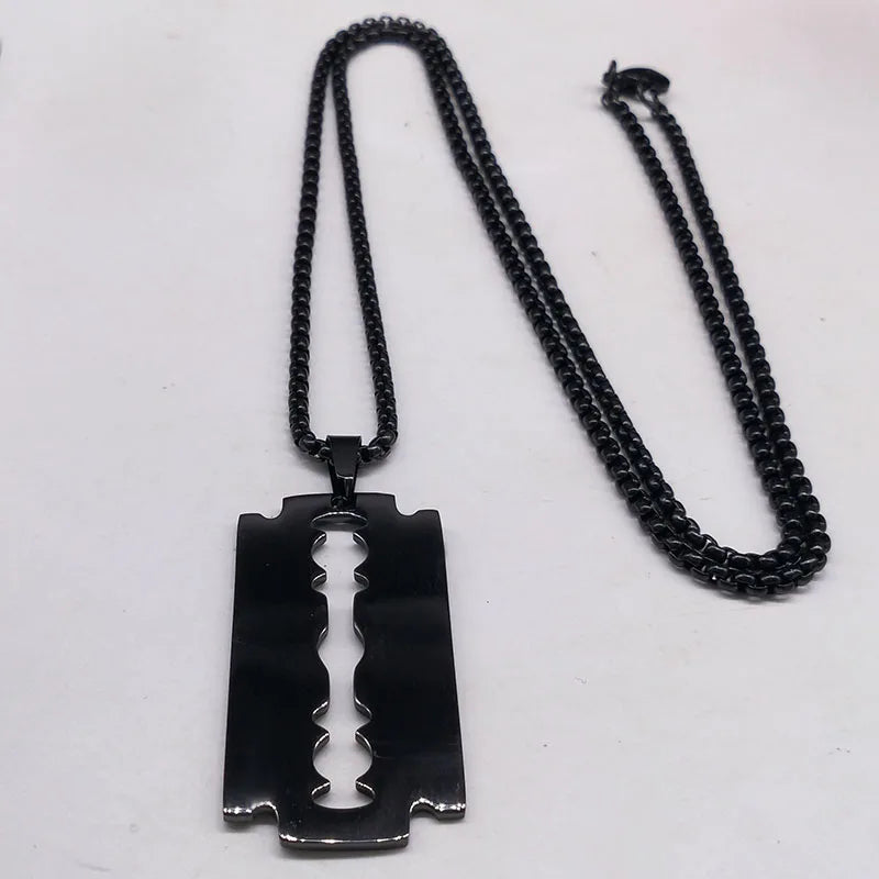 Gothic Blade Razor Pendant Necklaces Men Black Color Stainless Steel