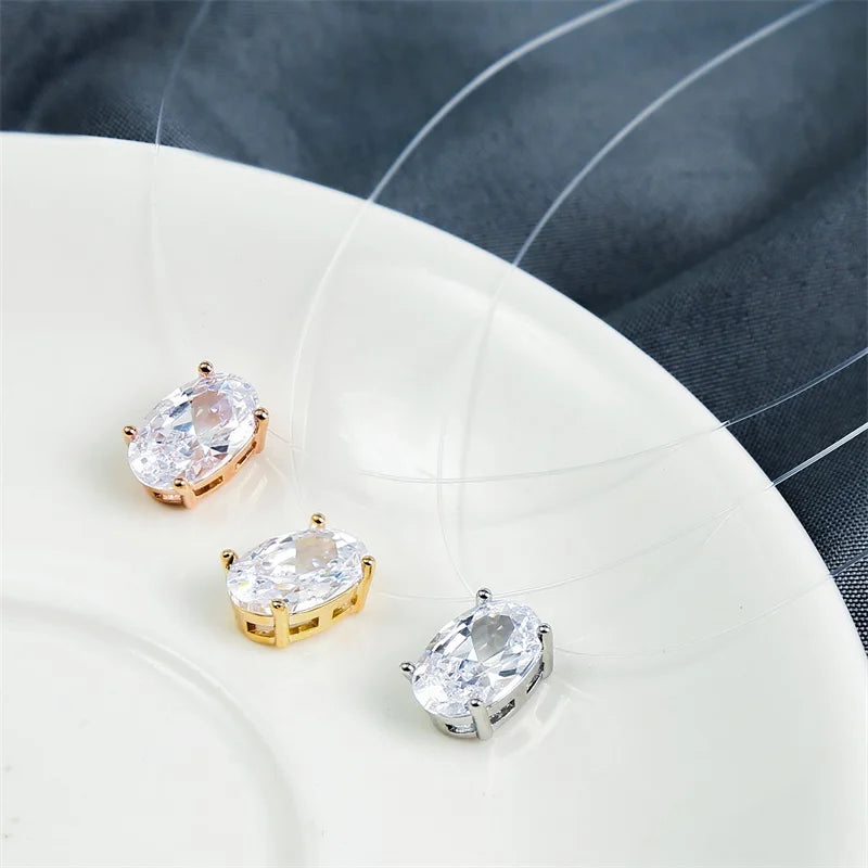 Luxury Bling AAA Oval Zircon Necklace Invisible Transparent Fishing