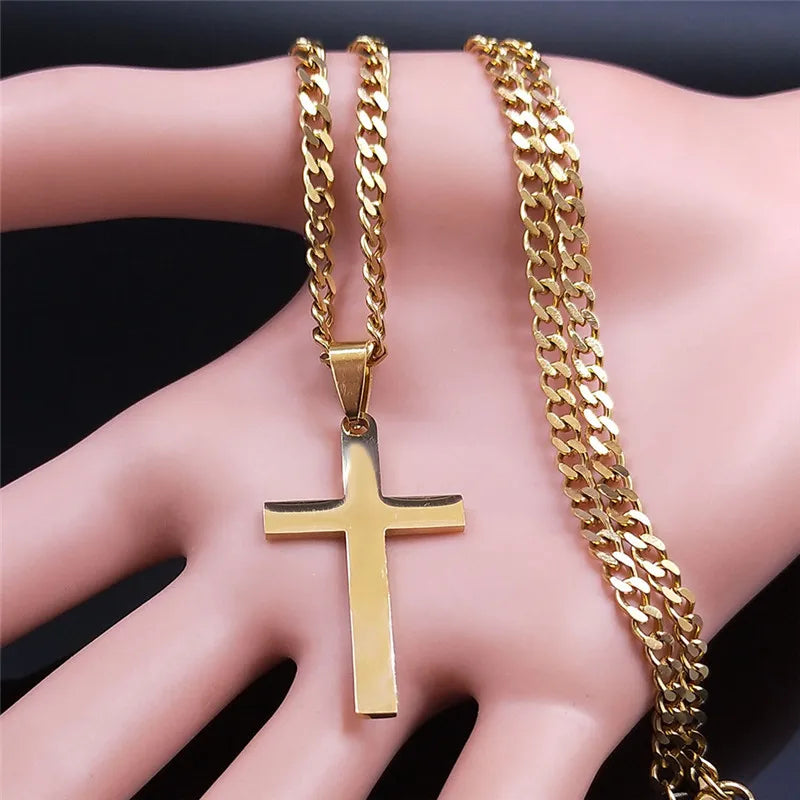 Christian Hip Hop Stainless Steel Jesus Cross Chain Necklace for Women