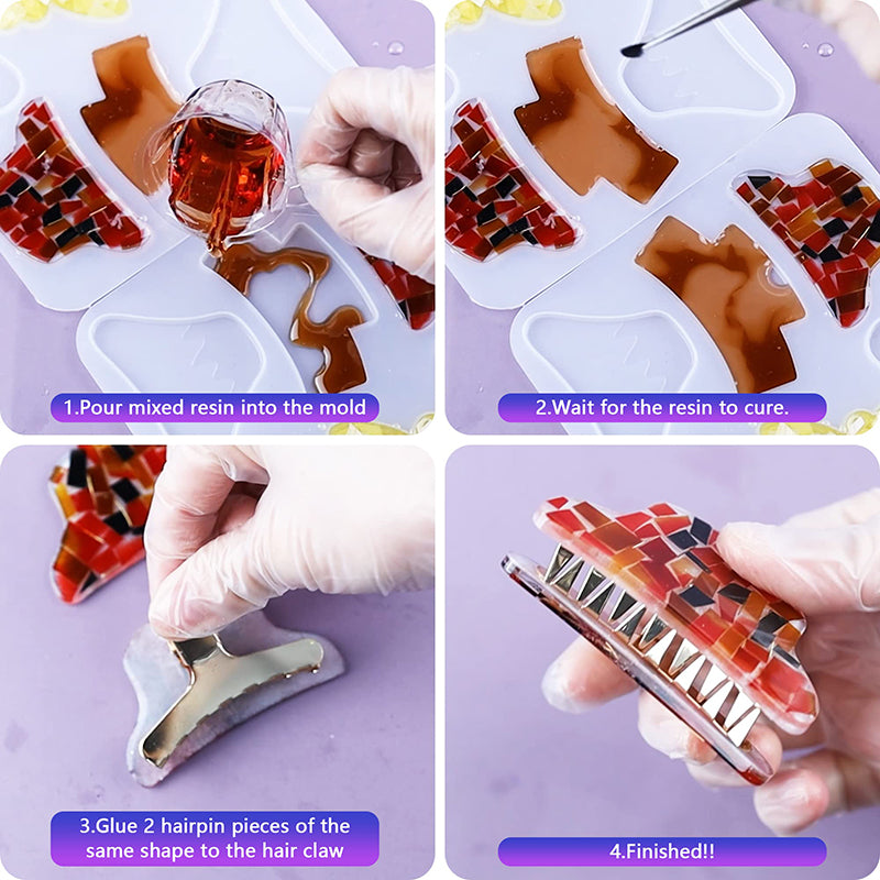 Hair Claw Clips Silicone Resin Molds Metal Geometric Barrettes Epoxy
