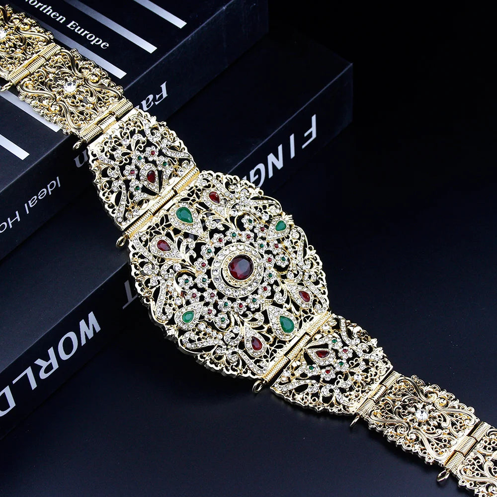 Sunspicems Wide Morocco Belt For Women Caftan Dress Waist Chain Gold