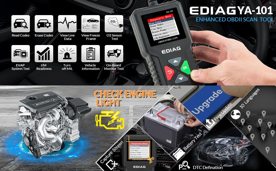 Best Selling Product 2026 EDIAG YA101 OBDII Car Code Reader Full