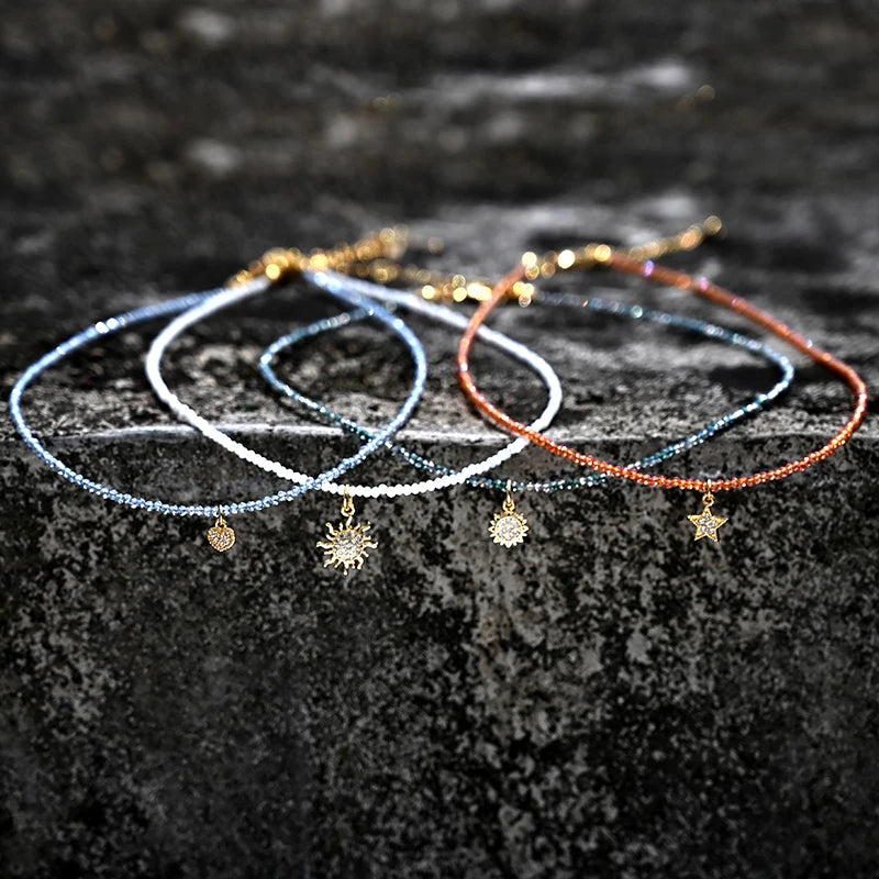 Stainless Steel Crystal Necklace for Women Ice Beads Star Sunflower