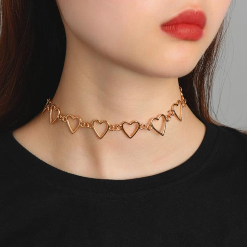 New Hollow Korean Sweet Love Heart Choker Necklace Statement
