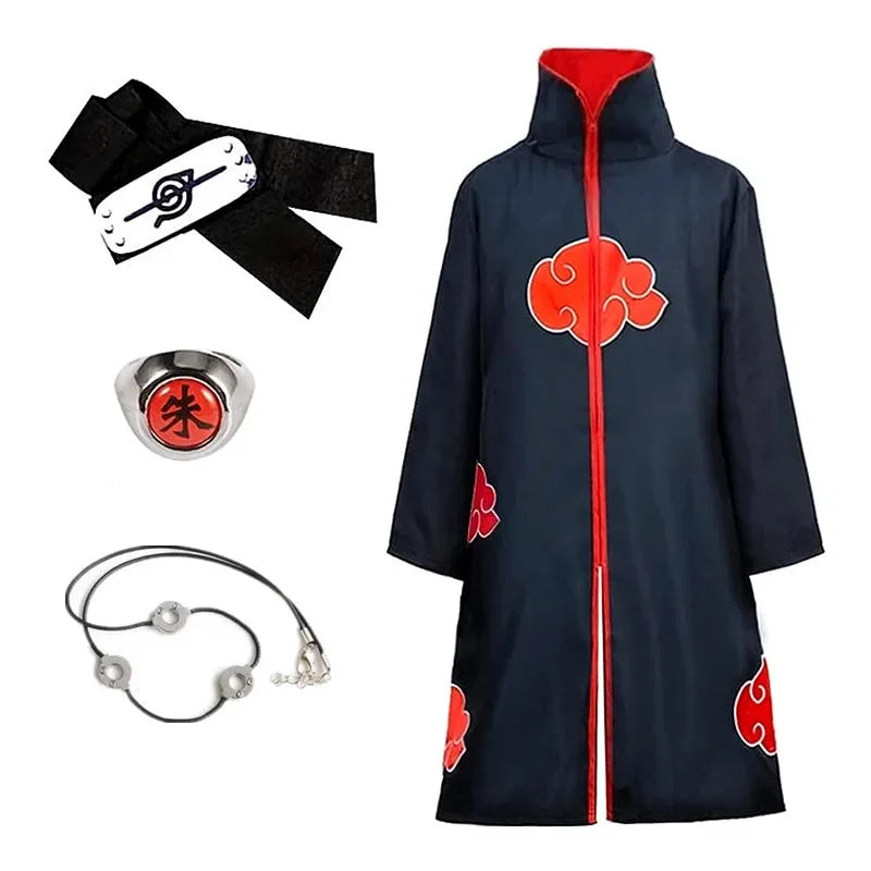 Anime Akatsuki Cosplay Costume Red Cloud Robe with Necklace Headband