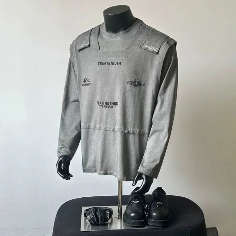 Spring Autumn Plus Size Fake Two Piece Workwear Long Sleeved T-shirt