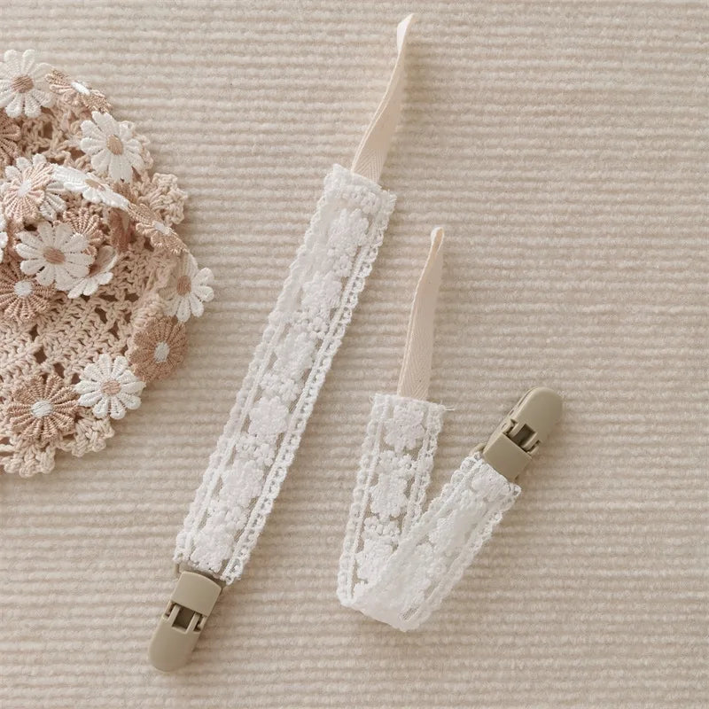 Lace Baby Pacifier Clip Chain Trendy Cloth & Plastic Pacifier Holder