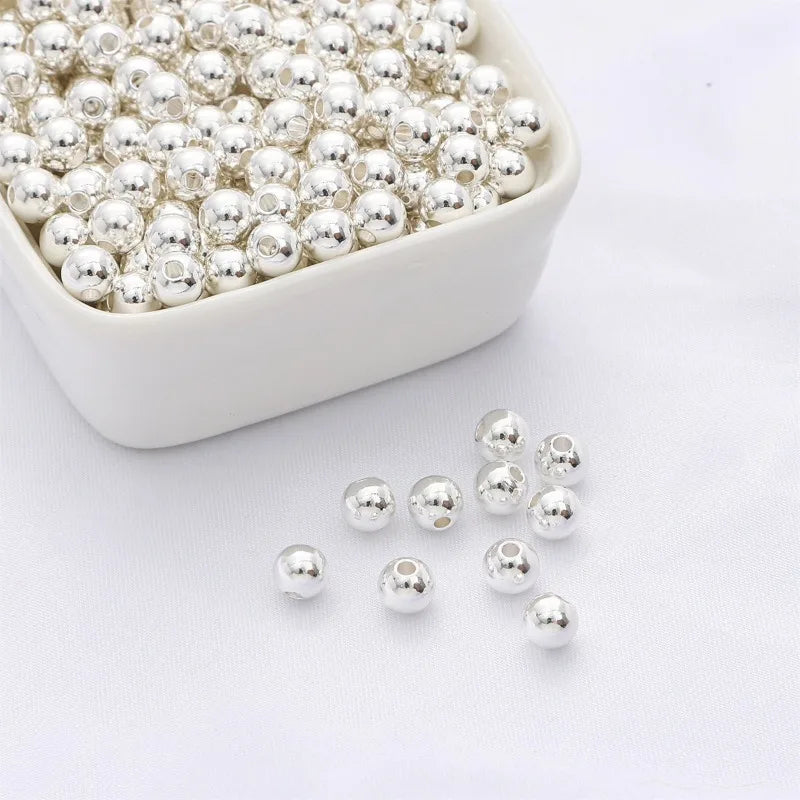 Genuine 925 Sterling Silver Round Beads Spacer Beads Jewelry Making