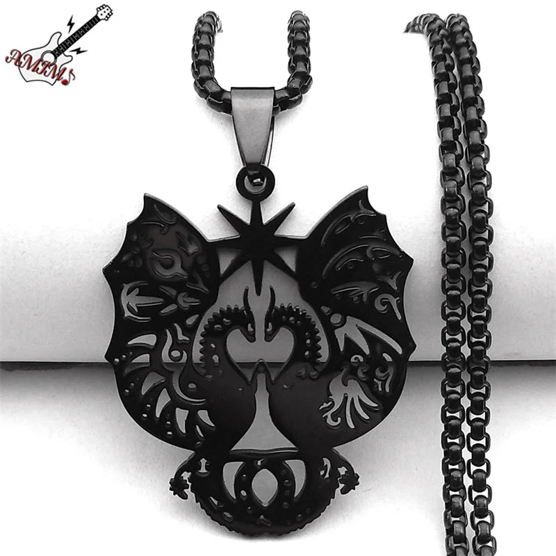 Retro Gothic Dragon Wing Star Pendant Necklace for Male Stainless