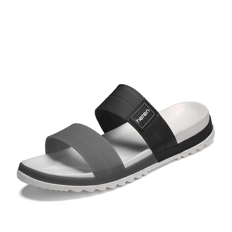 Men's Double Band Slide Sandals Open Toe Casual Flat Slippers Non‑Slip