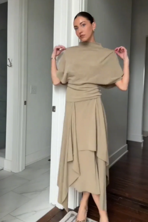 Fashion Elegant Casual Top Skirt Sets High Neck Loose Crop Shirt