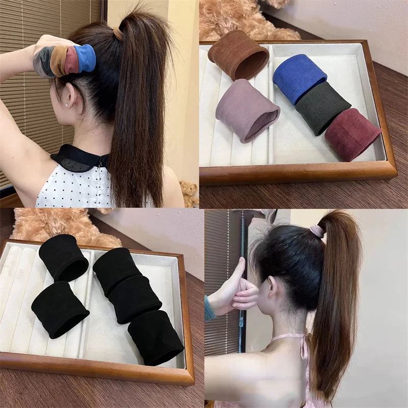 4 Set Solid Widen Thicken Hair Band Ropes Women Ponytail Holder Hair