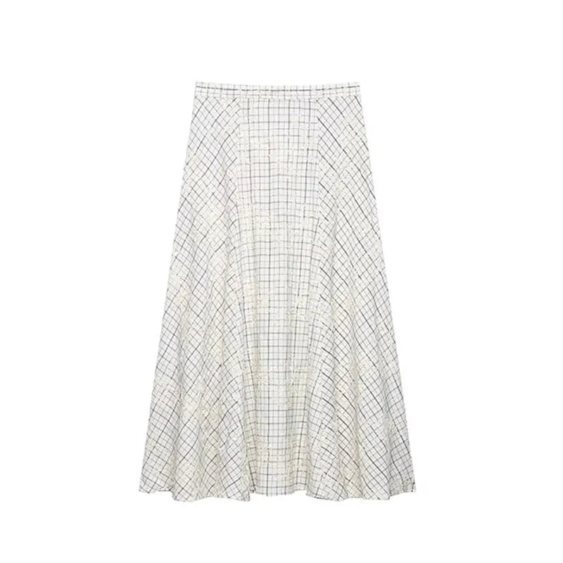 TFAFXY 2026 Summer Bow Plaid Embroidered Blouse Women Sets A-line Midi