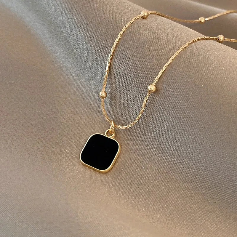 316L Stainless Steel Black Shell Square Pendant Necklace for Women New