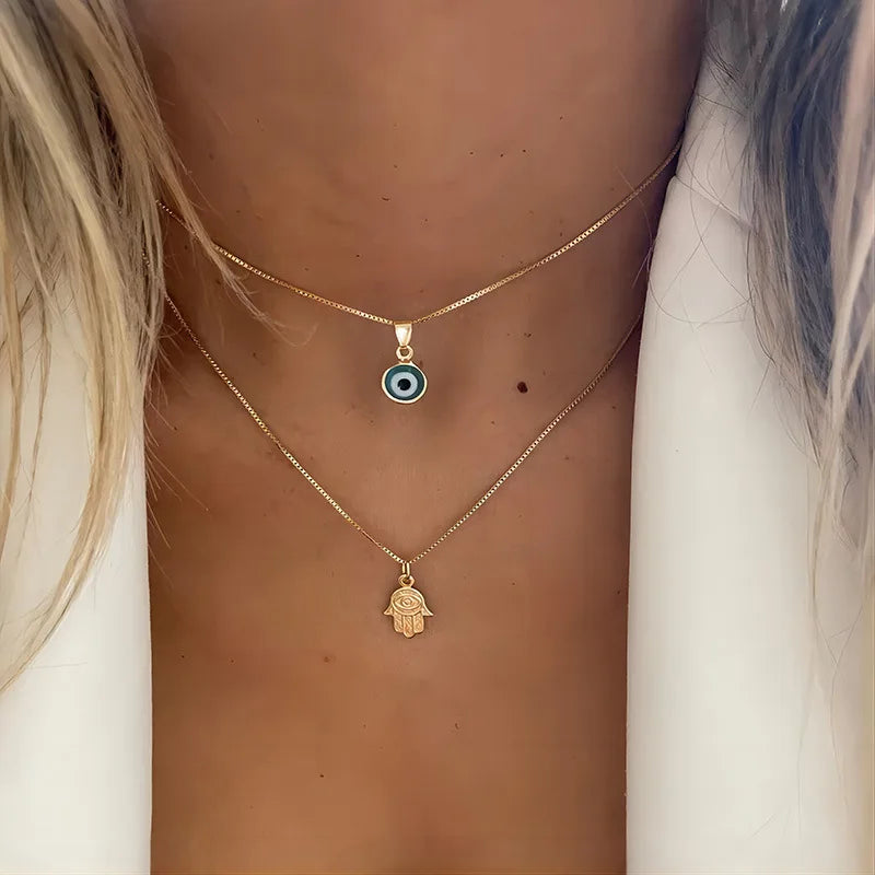 Zircon Evil Eye Necklace for Women Gold Color Choker Chain Turkish