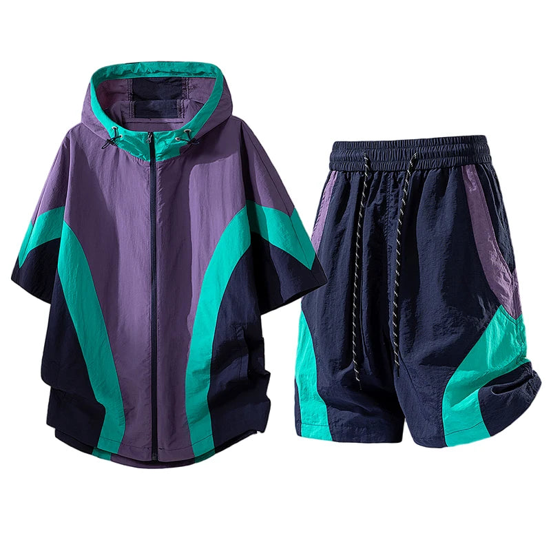 Summer Style Quick-Drying Shirt and Shorts Set for Men Sun Protection