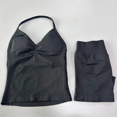 2 Pieces Sports Set Women Backless Tank Tops High Waist Scrunch