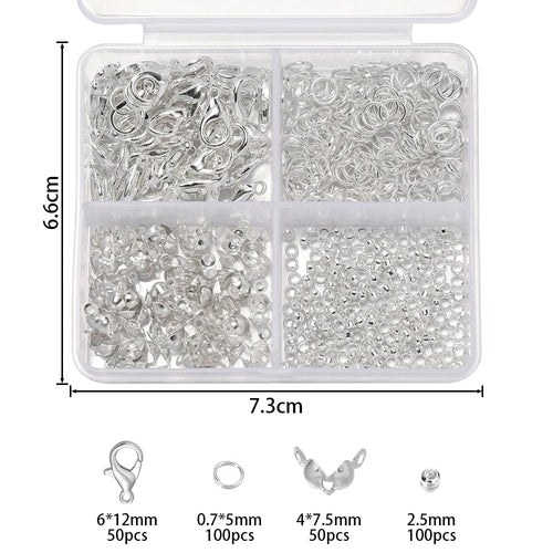 4Grids/Box Lobster Clasp Jump Rings Ball Chain Calotte End Crimps